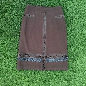 Valtaren Brown Wool Blend Faux Fur accent Skirt XL Pencil Skirt Knee Length